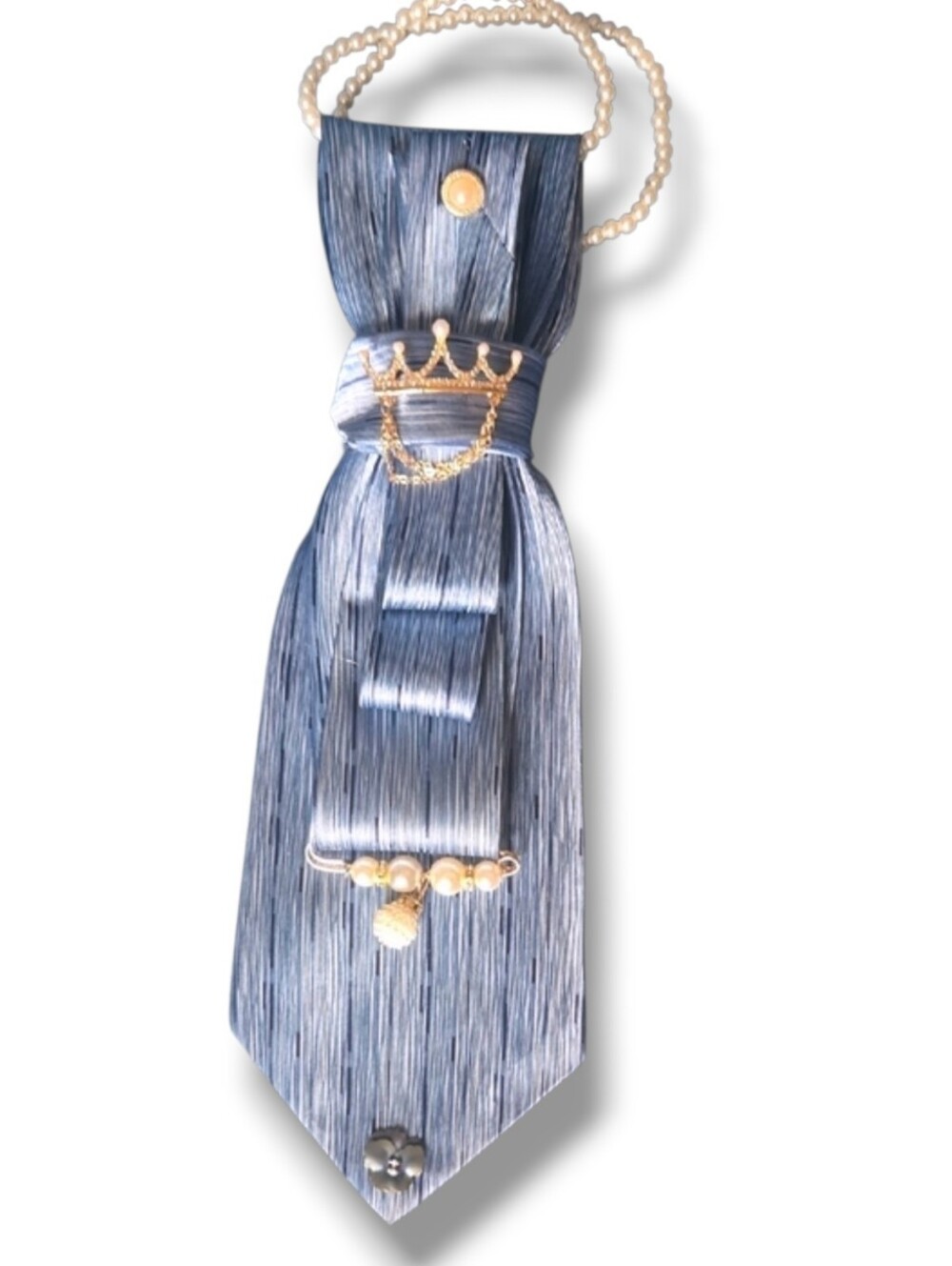 3/$60 Blue Decorative Cravat with Pearl Crown Detail and Pearl Pins